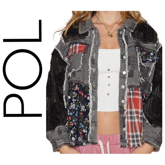 POL Jackets & Blazers - POL Crochet Knit Boho Jacket Retro Floral Farmhouse Plaid Patchwork Size L